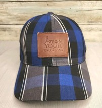 Love Your Melon Blue Gray Plaid Ball Cap USA 46179 Adjustable Logo - £6.87 GBP