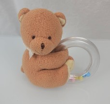 Prestige Toy Corp Stuffed Plush Brown Tan Teddy Bear Ring Rattle Plastic... - £17.94 GBP