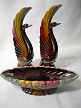 Redware 3 pc Matching Set 2 Swans Figurines 1 Planter Bowl Marked Japan Colorful - £33.56 GBP