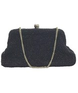 Beaded 8&quot; Black Formal Evening Cocktail Bag Purse Clutch w Chain 1960 Ja... - €21,68 EUR