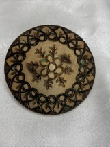 Vintage Polish Pin Hand Carved And Burned Wood Pyrography Poland Floral ... - $19.00