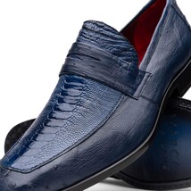 Fangio Classic Penny Loafer Genuine Ostrich Leg & Quill Shoes Denim Blue image 4