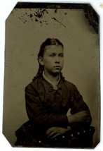 Circa 1870&#39;s 1/9 Plate Tintype Of Beautiful Native Girl In Dress - Hand Tinted - £18.19 GBP