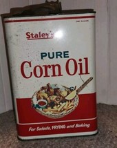 Vintage Staleys Pure Corn Oil One Gallon Metal Tin Pour Spout Decatur Ill - £56.43 GBP