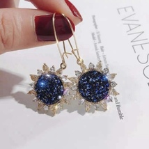 Women&#39;s Bule Crystal Sunflower Drop Dangle Earrings - $10.99