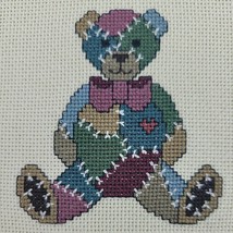 Bear Patchwork Embroidery Finished Nursery Quilt Heart Love Bow Tie Teddy Vtg - £10.18 GBP