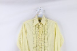 Vintage 60s Streetwear Boys Large Gothic Ruffled Tuxedo Button Shirt Yellow USA - £55.18 GBP
