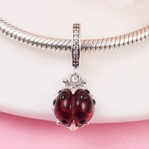 2023 Spring Release 925 Sterling Silver Red Ladybird Dangle Charm with Crystal  - £13.90 GBP