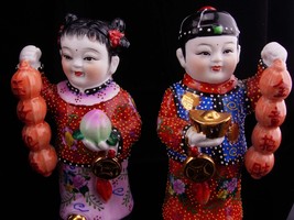 Moriage Chinese statues / satsuma figurines / Oriental art / Asian lucky doll /  - £235.81 GBP