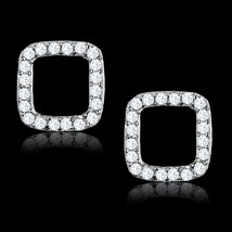 925 Sterling Silver Hollow Square Stud Pave Simulated Diamond Wedding Earrings - £54.83 GBP