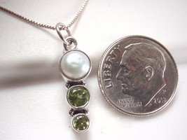 Small Faceted Peridot Cultured Pearl Triple Gem 925 Sterling Silver Pendant - £7.87 GBP