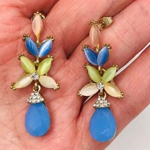 Blue Floral Crystal Teardrop Drop Earrings - $13.86