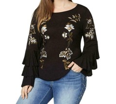 Women&#39;s Cruise party evening Work Day night Embroidered Black tunic top plus 3X - £55.31 GBP