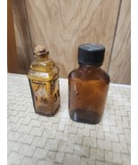 Vintage Miniature Brown Amber Glass Bottles  3&quot;  Lot of 2 Unbranded - $23.23 CAD