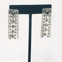 Rhinestone Dangle Drop Multi Strands Earrings  1 3/4&quot; Pierced Silver Tone Chains - £19.71 GBP