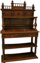 Antique French Server, Walnut, Red Marble, Architectural, Hand Carved, 1900 - £1,685.84 GBP