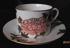 Fitz And &amp; Floyd Cloisonne&#39; Peony White, Peach/Pink, Purple, Green Cup &amp; Saucer - £15.97 GBP