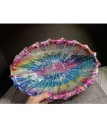 Metallic Rainbow Art Glass Bowl Serving Display Scalloped Shell Oval Tex... - $28.53