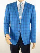 Mens 100% Linen Sport Coat Plaid Design INSERCH Fully Lined 660131 Royal Blue image 4