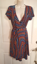 Emma &amp; Michele Cap Sleeve Geometric Print Wrap Dress Tie Front Size Small - $20.89