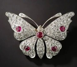 2Ct Round Cut Lab Created Ruby  Butterfly Brooch Pin 14K White Gold Plated - £150.32 GBP
