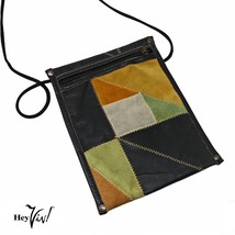 Vintage DePe Zipper Suede Leather Patchwork Crossbody Bag Purse 6&quot;x8&quot; - Hey Viv - £23.60 GBP