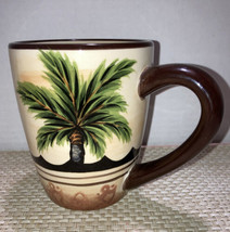 Corsica Home NEFELIN PALM Hand Painted Brown Tan Stoneware Coffee Mug - £7.14 GBP