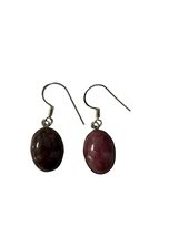 Vintage Pink Stone Cabochon Drop Earrings Oval Dangle Earrings Silver Tone - $16.20