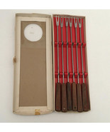 Vintage retro 6 piece set fondue forks stainless steel with rosewood han... - $27.08 CAD