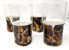 Faux Tortoise Shell Cover Highball Glasses Vinyl Set of 4 Party 1970s - £14.95 GBP