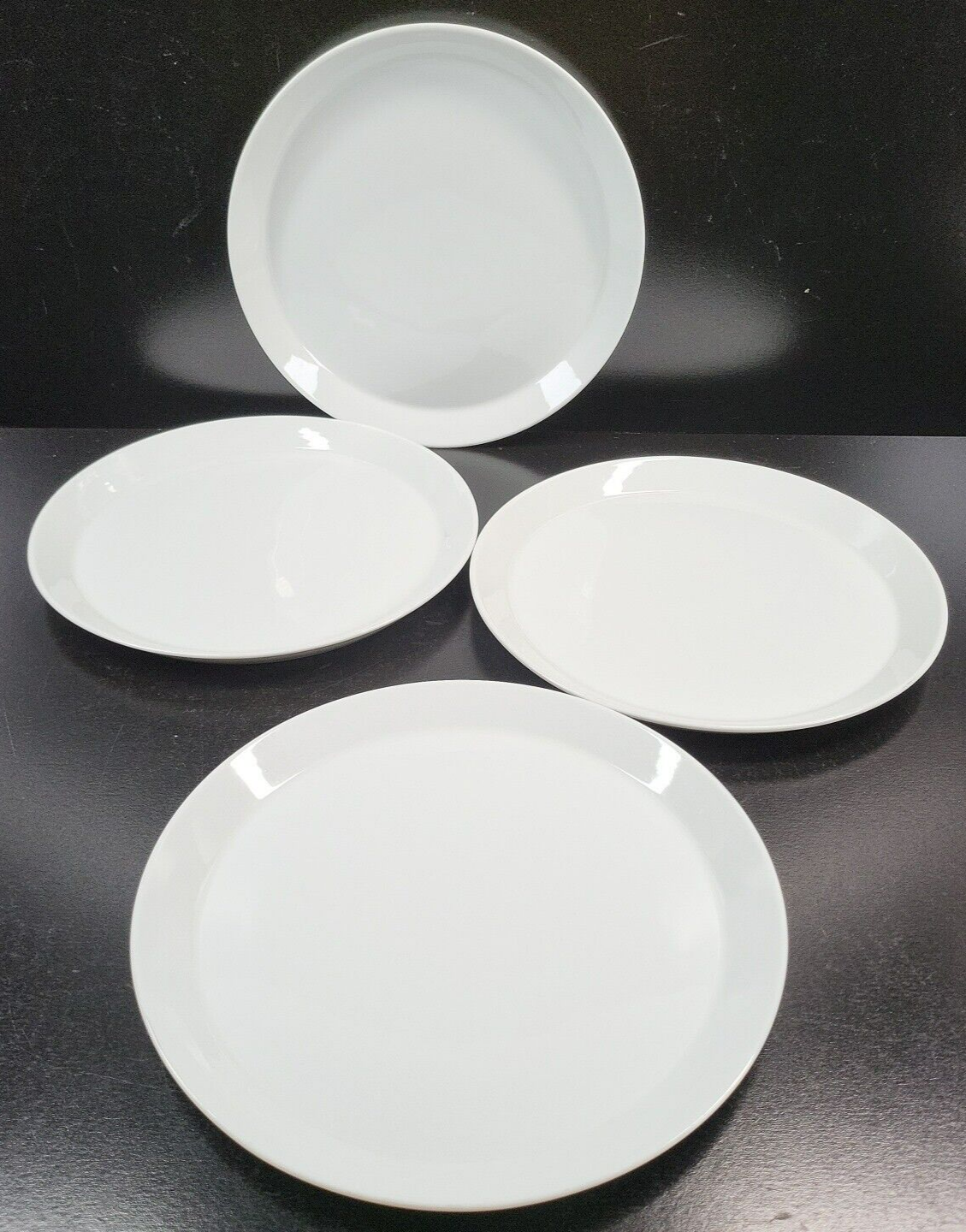 4 Crate &amp; Barrel Verge Salad Plate Set White Smooth Porcelain Dish Sri L... - $69.17