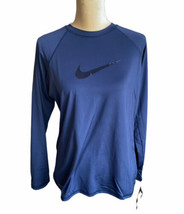 Nike swim Women&#39;s Long Sleeve Rashguard Dri Fit Blue  Sz L NESSA421 NWT - £27.93 GBP