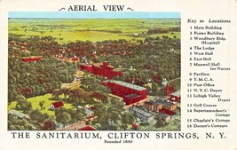 CLIFTON SPRINGS NY~THE SANITARIUM~AERIAL VIEW-NUMBERED KEY TO LOCATIONS ... - $9.31