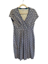 BODEN Womens Casual Jersey Dress Faux Wrap Bodice Blue White Cap Sleeve Sz 8 - £21.88 GBP