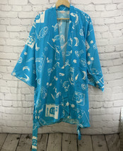 Mandarin Fashions Robe Blue White Made In Japan Sz L FLAW - £15.68 GBP