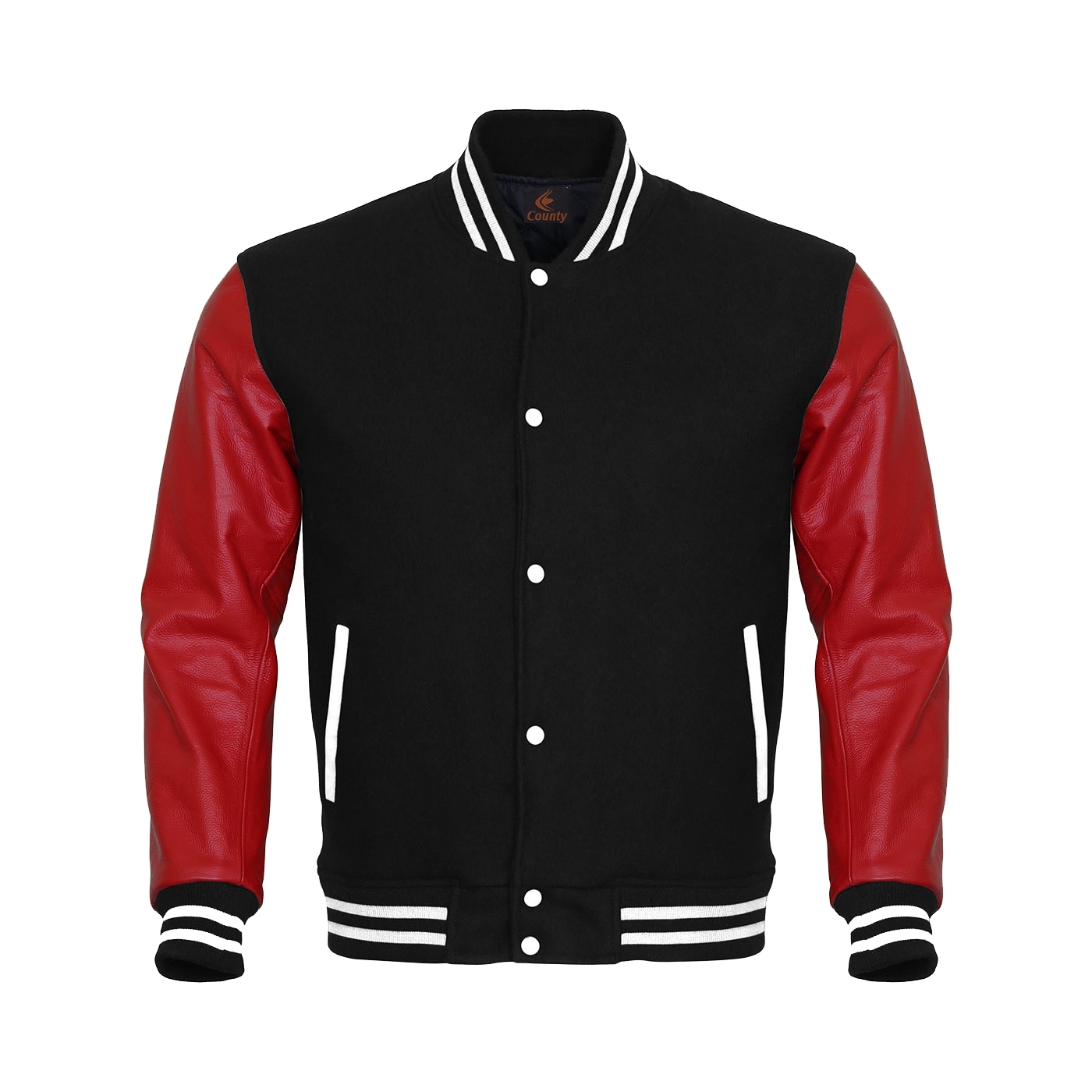 Varsity Jacket Letterman Jcaket Baseball Jacket Black Body & Red Leather Sleeves