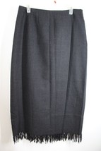 Vtg Valerie Stevens 12 Charcoal Gray Solid Pure Wool Wrap Fringe Midi Skirt - £31.24 GBP