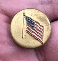 Antique Gold Tone American USA Flag Enamel Brass Button 3/4&quot; Diameter - $13.99