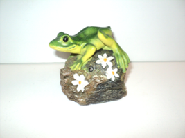 Frog on Log with Flowers with Ribbit Noise Sounds Resin 3&quot; High Excellent! - $26.13