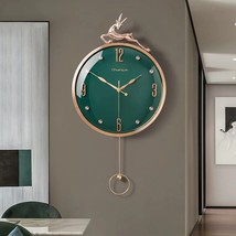 13 Inch Auspicious Deer Wall Clock With Swinging Nordic Brief Design Clock - £77.87 GBP