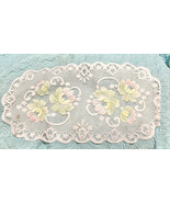 VINTAGE Floral TABLE RUNNER Pink Green Yellow White Stained See Picture - $20.58 CAD