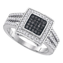 10k White Gold Round Black Color Enhanced Diamond Square Frame Cluster Ring 1/2 - £399.67 GBP