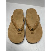 Vionic Mona Tan Faux Cork Gold Button Accent Slip On Flip Flop Thong San... - $614.82 MXN