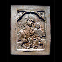 Virgin Mary and Baby Jesus Christian Icon plaque Sculpture Replica Repro... - $38.61