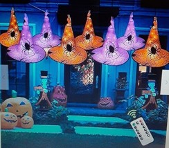 Halloween Decorations 8 Pcs Lighted Hanging Witch Hats, Remote Control with 8 - £11.07 GBP