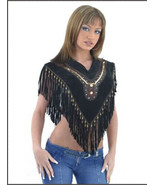 Womens Stylish Leather Poncho Leather Top Ladies Motorcycle Sequins Bead... - $40.89 CAD