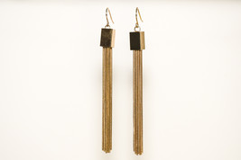 Gold long chain dangle earrings with fish hook earring wire - $166.36 MXN
