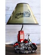 Vintage Retro Red Motorcycle By Classic Gas Pump Desktop Table Lamp 19&quot;Tall - $119.35 CAD
