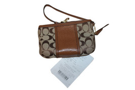 COACH F51724 CC Signature Logo Khaki/Saddle Snakeskin Leather Wristlet NWT RECPT - £47.47 GBP