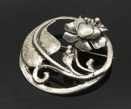 925 Sterling Silver - Vintage Antique Floral Swirl Round Brooch Pin - BP7047 - £68.33 GBP